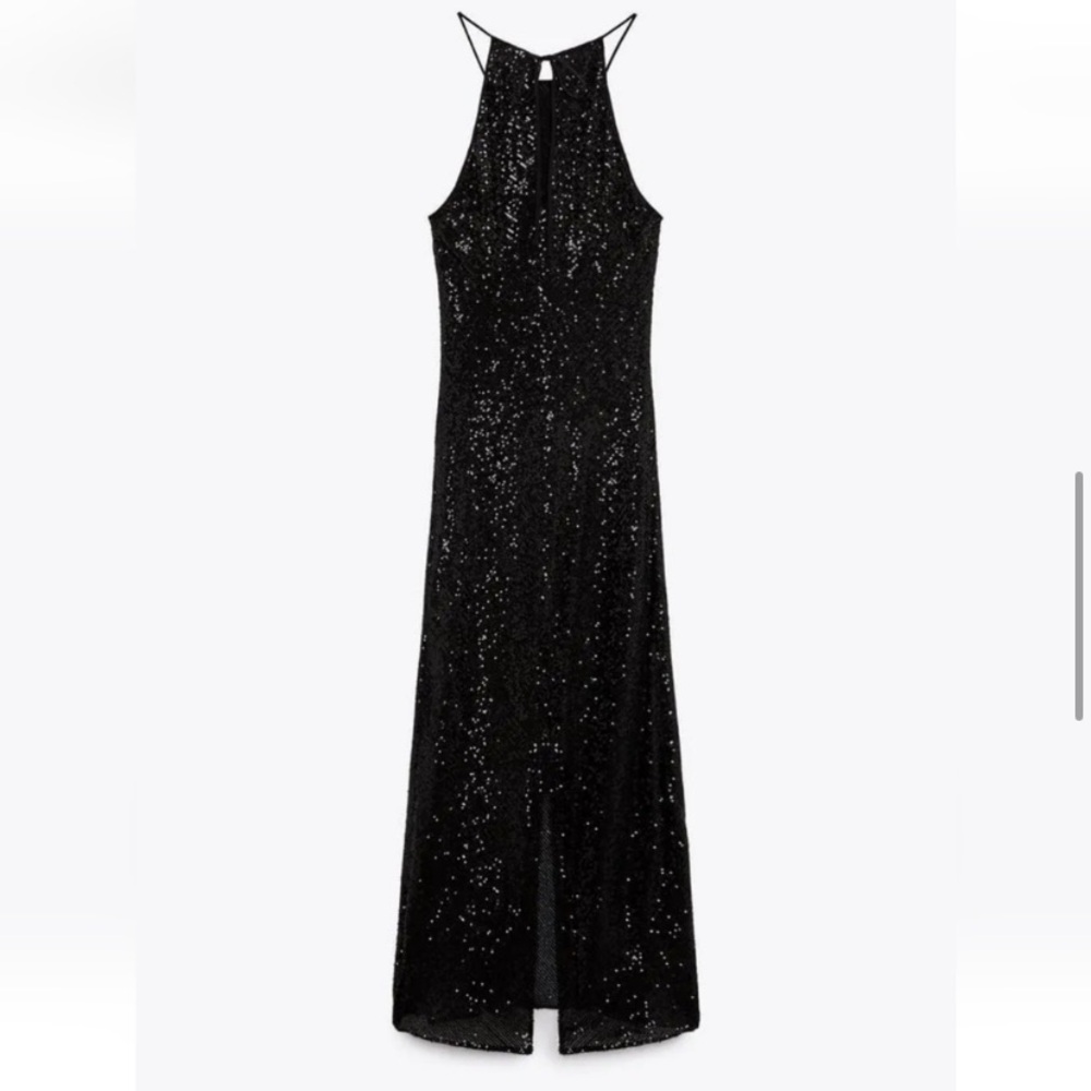 Zara * sequin long dress gown black midi maxi, S - Picture 3 of 9